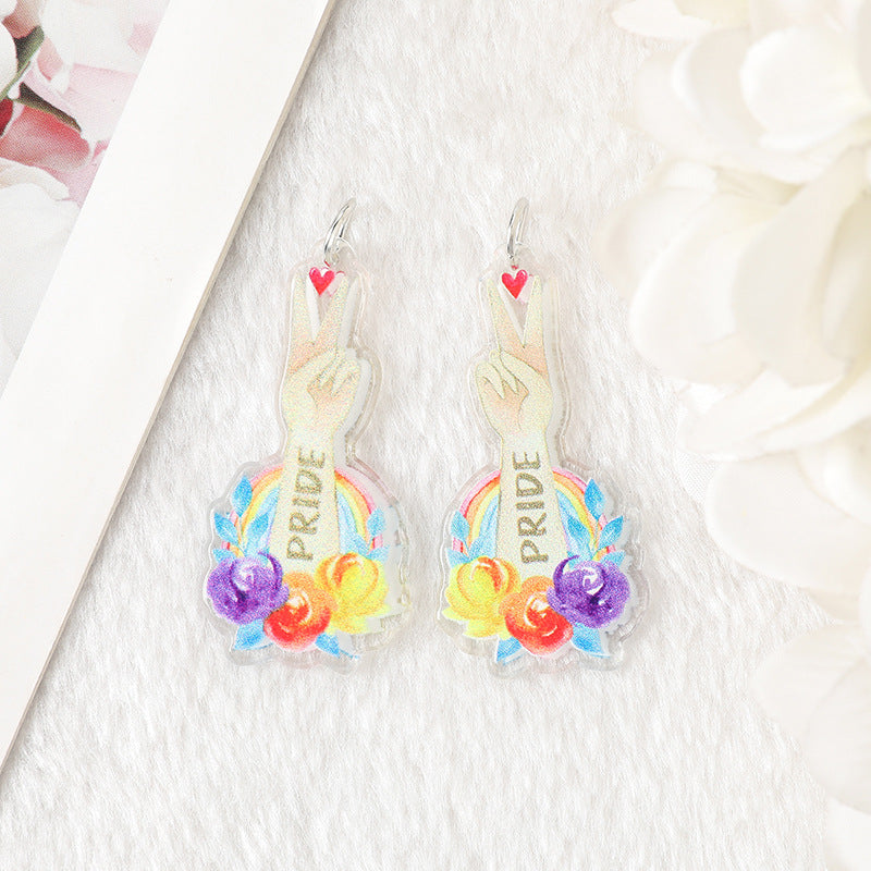 Wholesale 10pcs Acrylic Rainbow Heart DIY Earrings Keychain Accessories